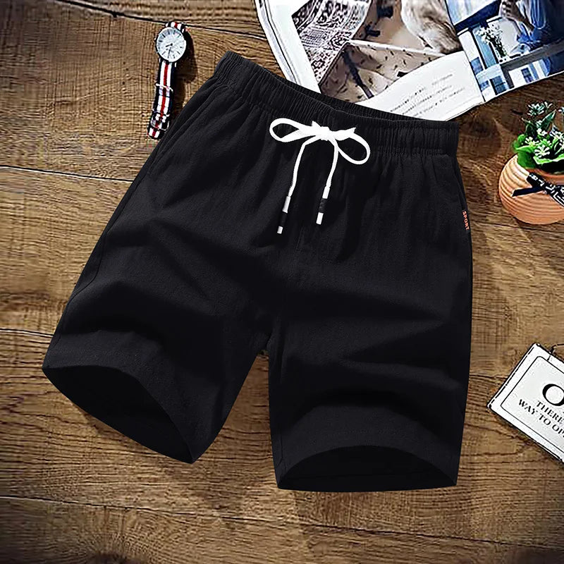 Summer Shorts Men Solid Casual Shorts Men 100% Cotton Cargo Shorts Brand Beach Shorts Cotton Linen Boardshort Asia Size M-9XL