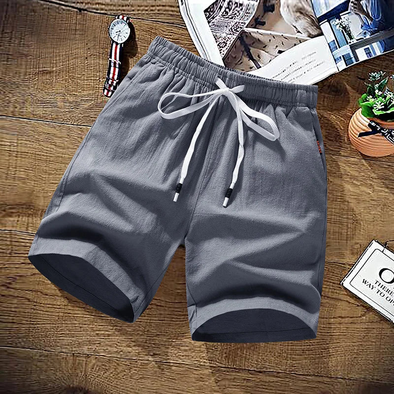 Summer Shorts Men Solid Casual Shorts Men 100% Cotton Cargo Shorts Brand Beach Shorts Cotton Linen Boardshort Asia Size M-9XL