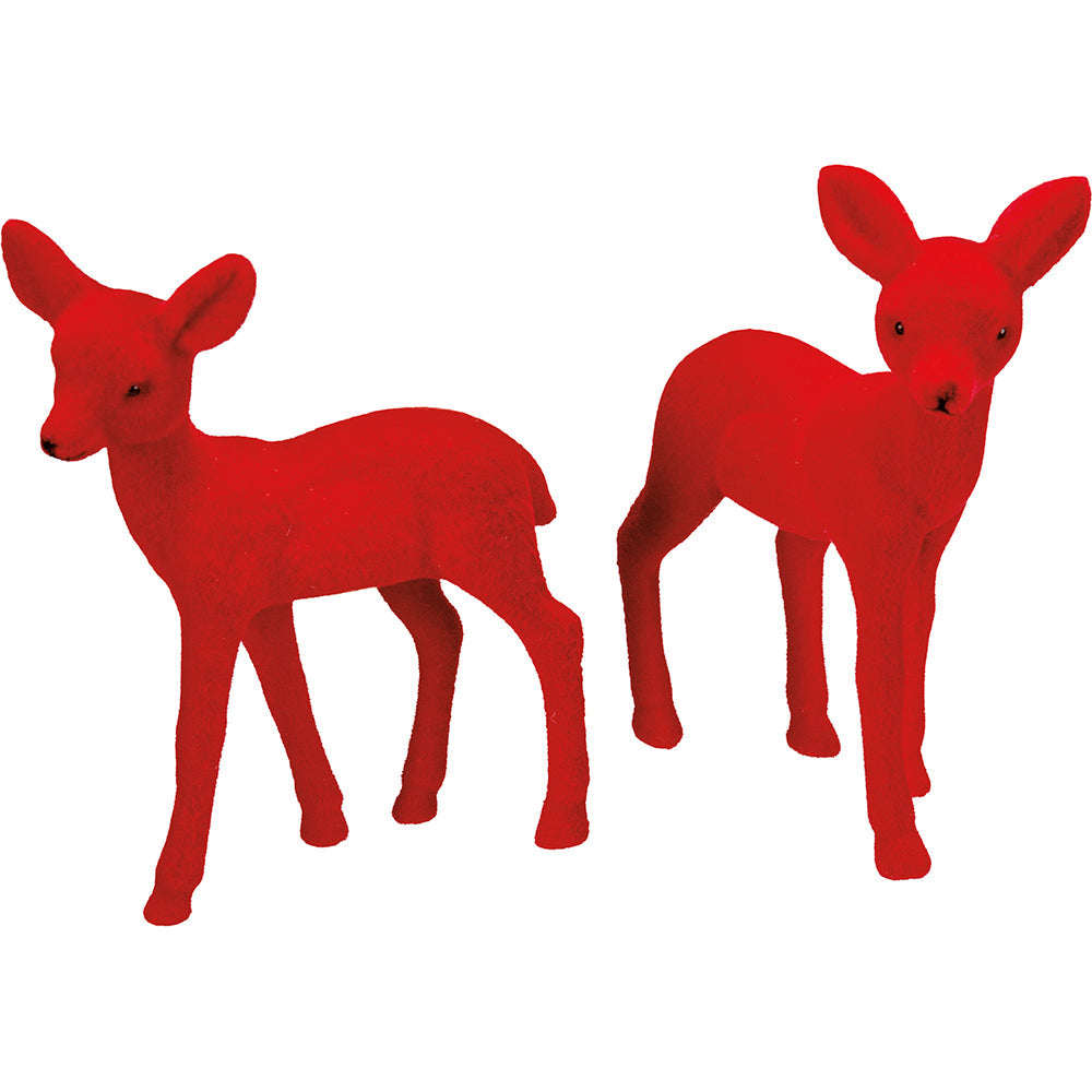 Red Flocked Deer Set of 2