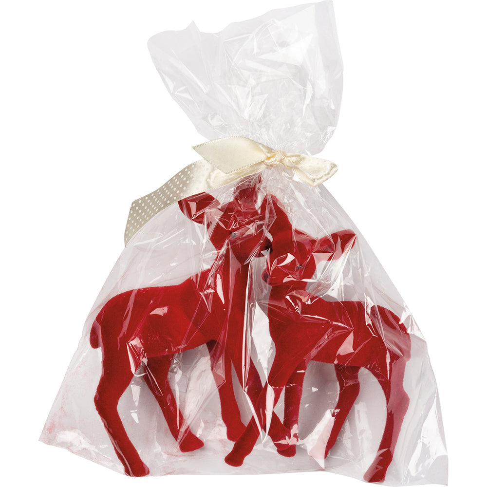 Red Flocked Deer Set of 2